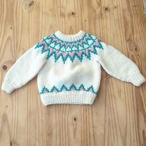 Hand knit toddler wool blend icelandic sweater 3-4 year  old.